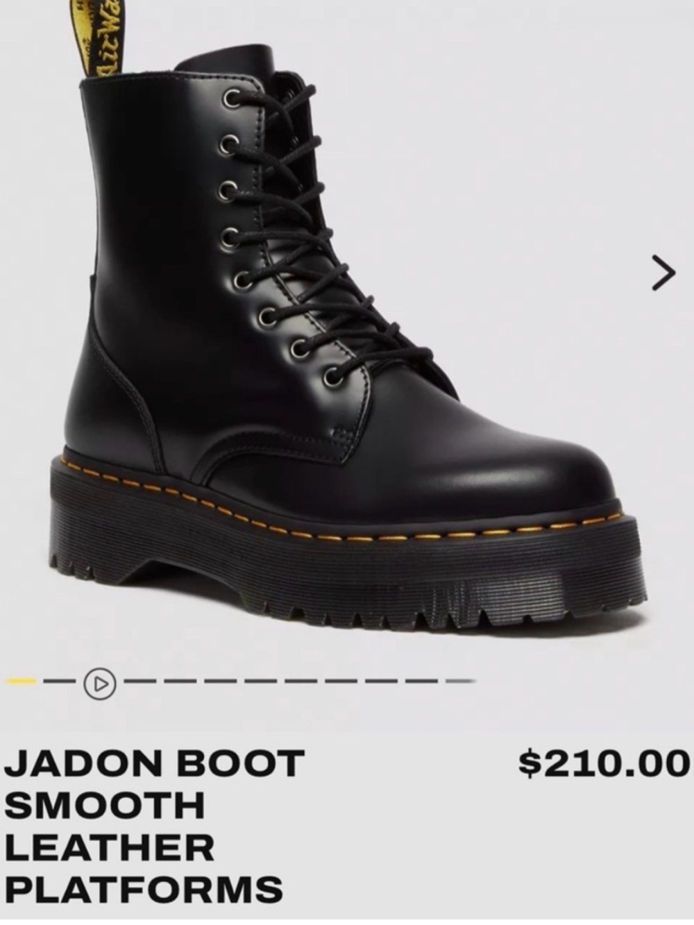 Dr. Martens Black Leather Platform Lace-Up Boot with Yellow Stitching